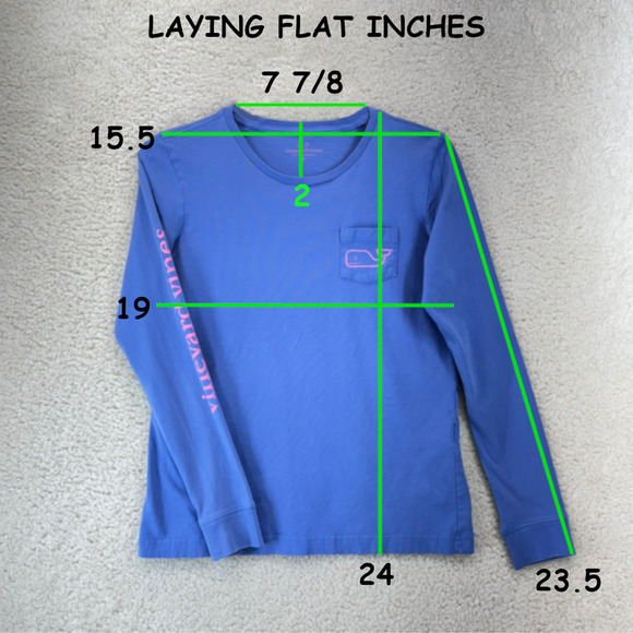 Vineyard Vines T-Shirt Kids Small Blue Long Sleeve 100% Cotton Whale Pocket Tee - Picture 3 of 7